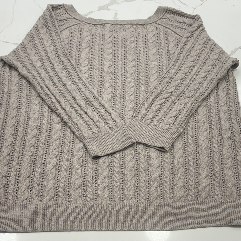 American Eagle Outfitters Women's Cable Knit Sweater - Taupe - Picture 3 of 5